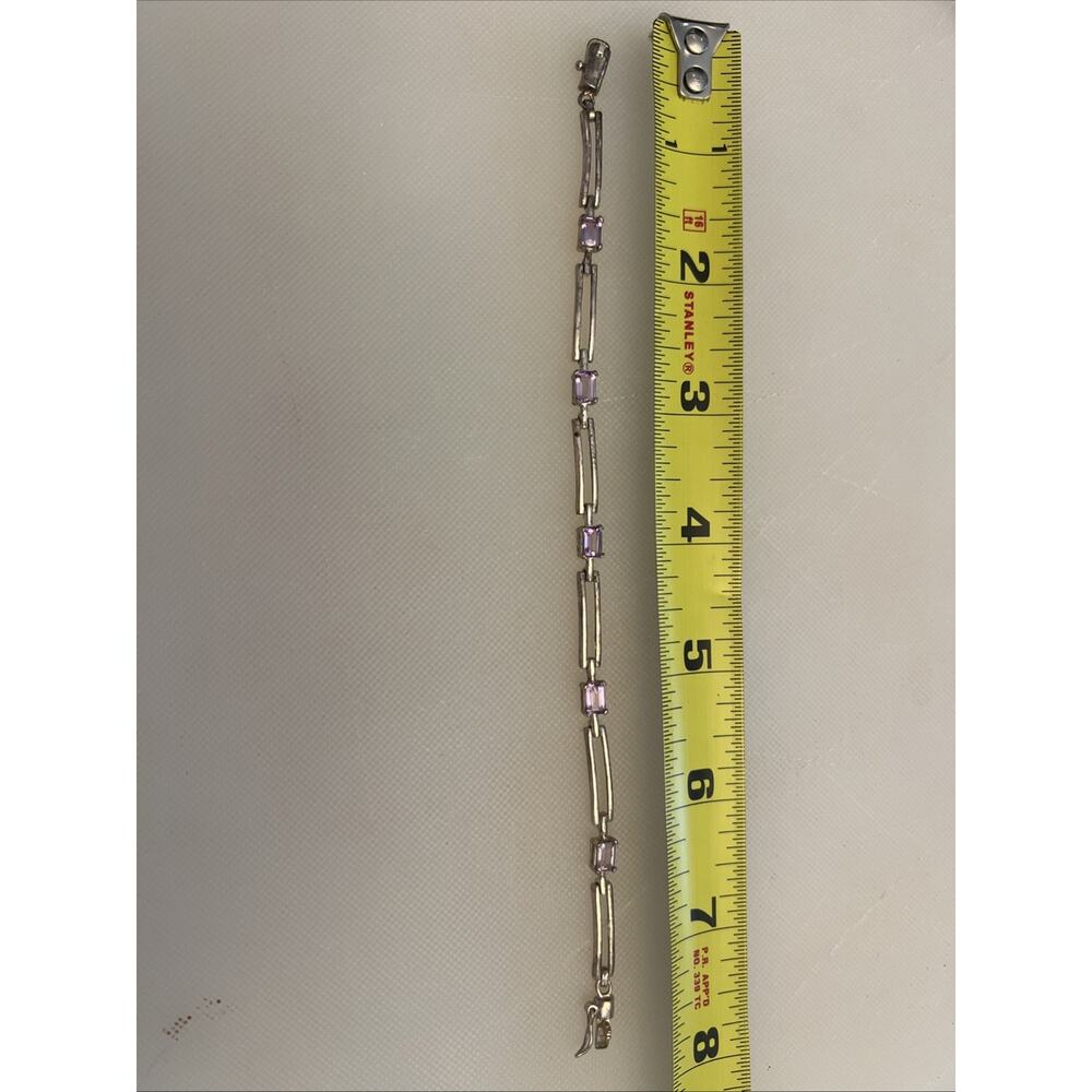 Vintage 925 Sterling Silver Amethyst Link Bracelet Purple Square Stones 9g